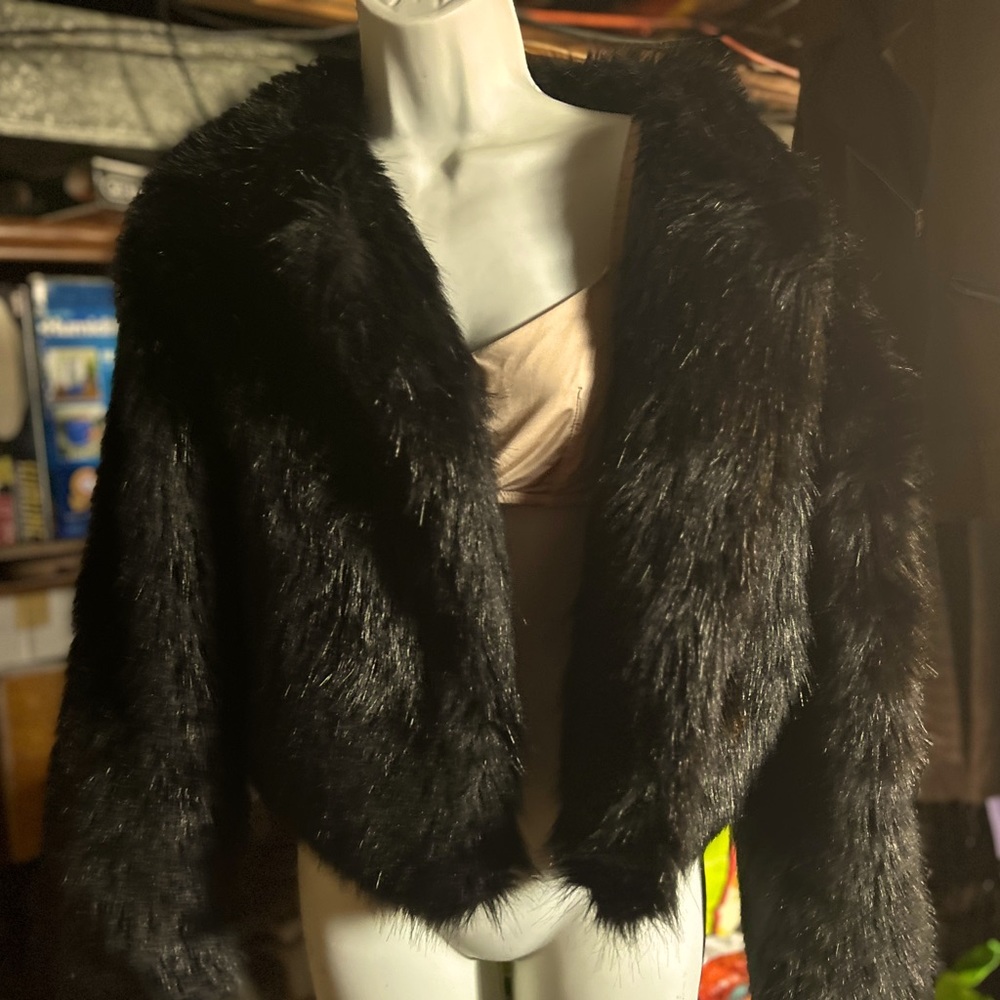 Women’s Black Fashion Nova Faux Fur Coat size S